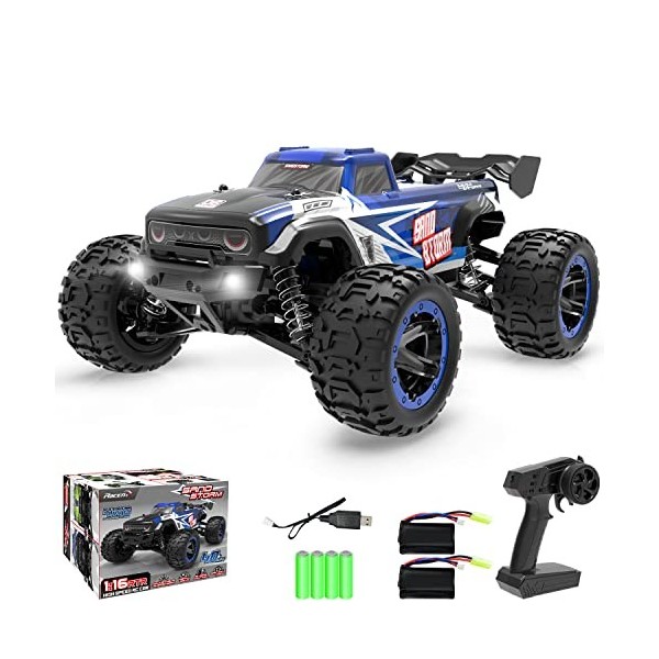 RACENT Voiture télécommandée 4WD Offroad RC Voiture 45 km/h 1:16 Véhicule Tout-Terrain 2 Batteries 40 Minutes