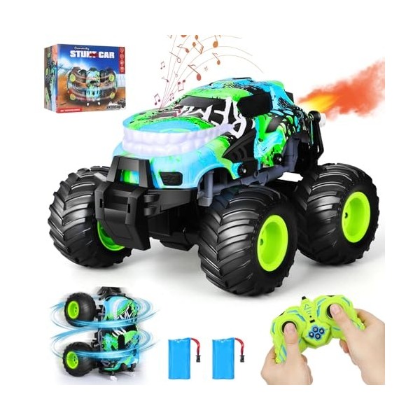 Voiture télécommandée pour enfants, 360 ° RC Stunt Car avec brouillard de pulvérisation/lumière LED/musique, 1:16 2,4 GHz Mon