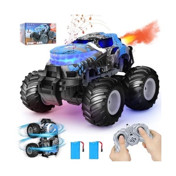 Voiture télécommandée pour enfants, 360 ° RC Stunt Car avec brouillard de pulvérisation/lumière LED/musique, 1:16 2,4 GHz Mon