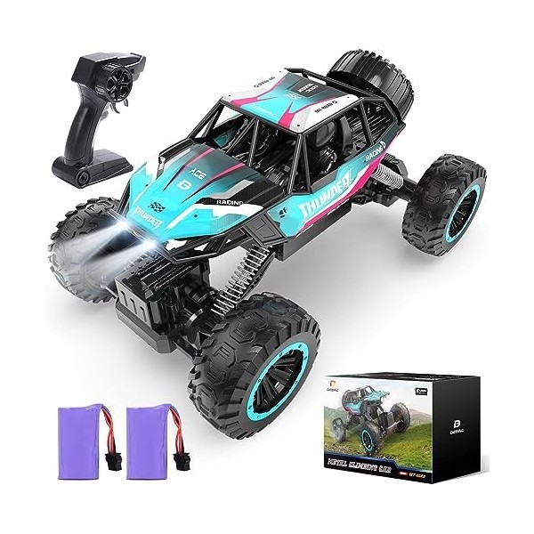 DEERC 1:12 Voiture télécommandée, 4WD Off-Road Monster Truck, Double Moteur LED Phare RC Rock Crawler, 2,4 GHz Tout Terrain H