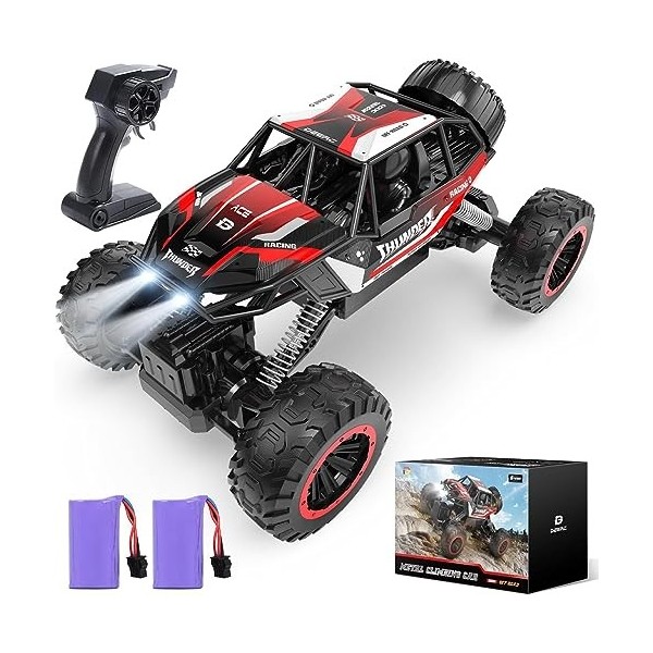 DEERC 1:12 Voiture télécommandée, 4WD Off-Road Monster Truck, Double Moteur LED Phare RC Rock Crawler, 2,4 GHz Tout Terrain H