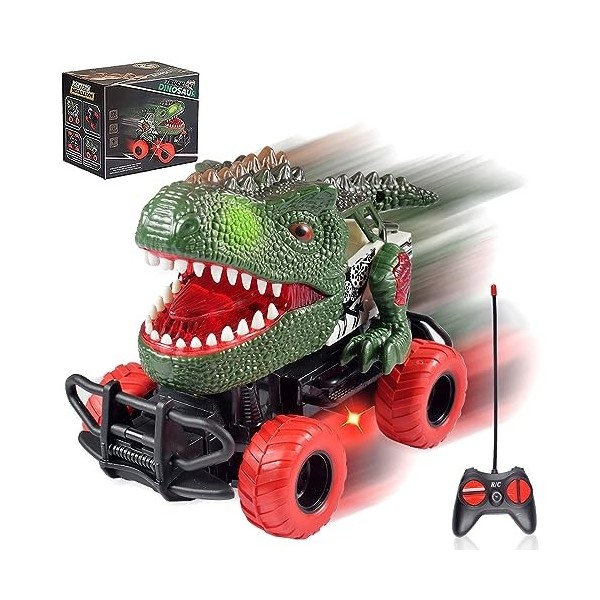 Funmo Dinosaure Telecommandé Enfant Dinausore Jouet Dinosaure Jouet Voiture Camion Dinosaure pour Enfant LED Voiture Cars pou