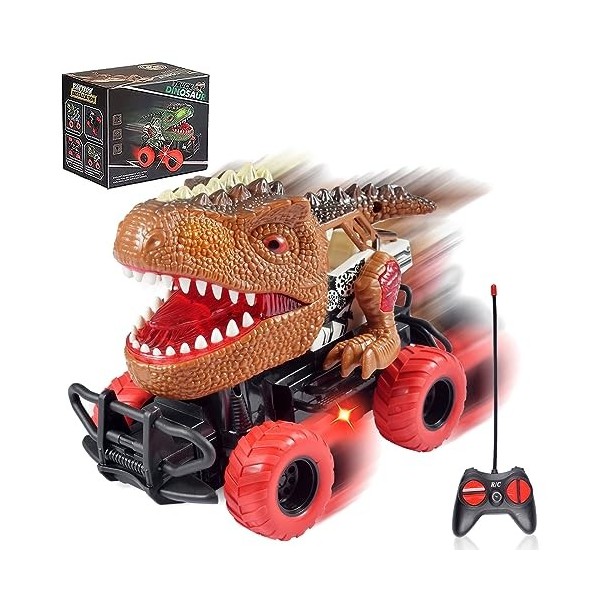 Funmo Dinosaure Telecommandé Enfant Dinausore Jouet Dinosaure Jouet Voiture Camion Dinosaure pour Enfant LED Voiture Cars pou