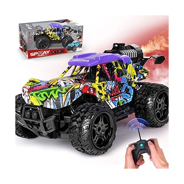 VATOS Voiture télécommandée - 1:16 Graffiti RC Voiture Monster Truck avec lumière LED et spray | Véhicules RC Offroad RC Voit