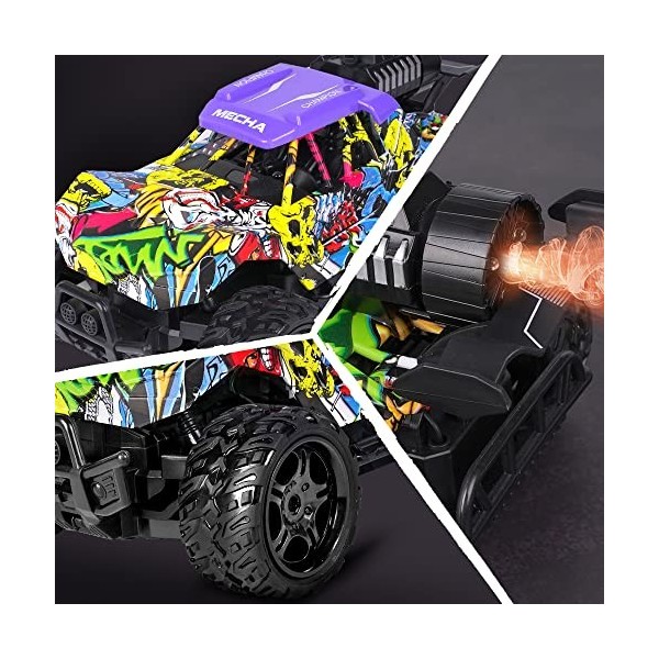 VATOS Voiture télécommandée - 1:16 Graffiti RC Voiture Monster Truck avec lumière LED et spray | Véhicules RC Offroad RC Voit