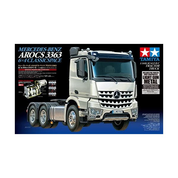 Tamiya 56359 56359-1:14 Mercedes Benz Arocs 3363 H.Gun Métal Pré-laqué, Camion radiocommandé, modélisme, kit de Construction 