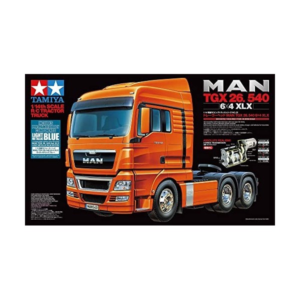 TAMIYA 56370 RC Man TGX 26,540 m Bleu Clair radiocommandé, modélisme, échelle 1:14, kit de Construction, Camion, Loisirs, Bri