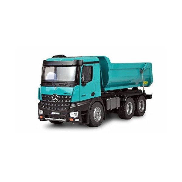 Amewi 22533 Mercedes Camion Benne basculante Pro Metal V2 Véhicule sous Licence 2,4 GHz RTR Bleu pétrole avec Batterie supplé