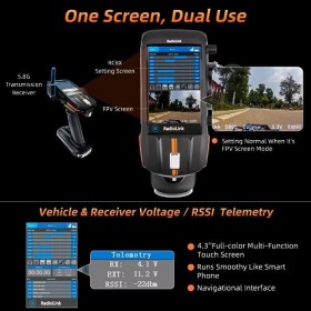 Radiolink RC8X Smart RC Télécommande 8 canaux avec récepteur gyroscopique étanche R8FG Écran 4,3" 200 mémoire de modèles Télé