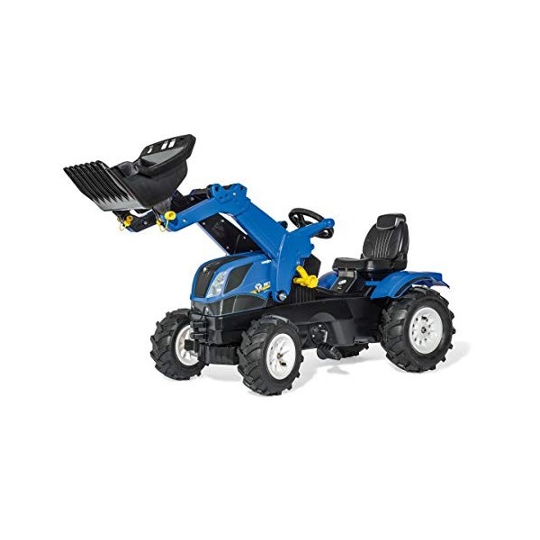 ROLLY TOYS- New Holland RollyTrac Tracteur à pédale pour Enfant de 3 à 8 Ans Pneus à air réglable Couleur Bleu/Noir 611270, 6