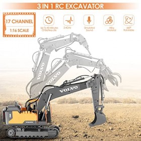 SMAUTOP Pelleteuse Tracteur,Pelle RC en Alliage 3 in1, Télécommande Digger 1/14 22 canaux,Excavatrice Jouet Camion Chantier T