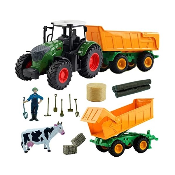 Jouet tracteur agricole avec remorque télécommande camion voiture enfants  set de jeu de ferme garçons et filles cadeau