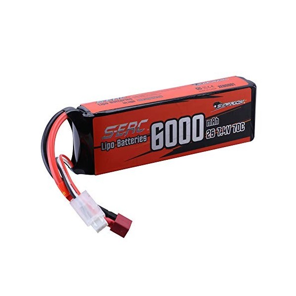 SUNPADOW Batterie Lipo 2S 7,4 V 6000 mAh 70C avec prise en T Deans pour véhicules radiocommandés, camions, bateaux, vehicles,