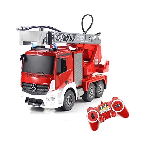 fisca RC Truck Camion de Pompier télécommandé 9 canaux 2.4G Hobby Jouet électronique avec lumières LED Sons simulés pour Enfa