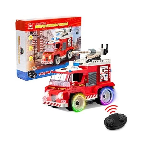 Wise Block Voiture Télécommandée Jeu de Construction - Moteur de Pompier Télécommandé,Modèle Céduit de Camion de Pompiers à C