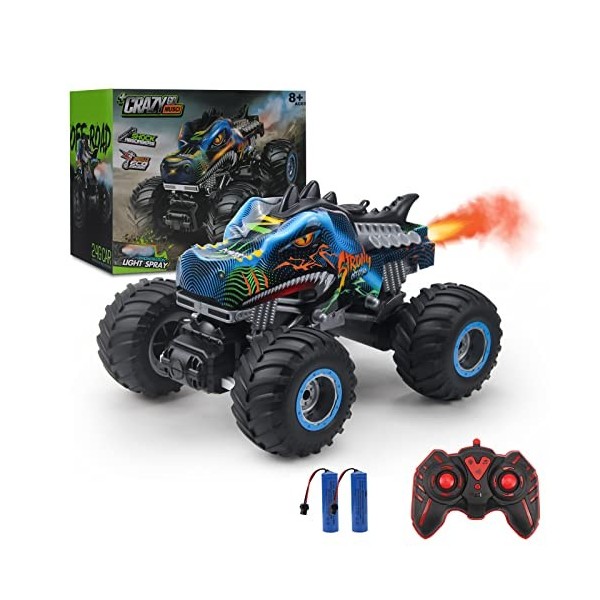 Rhybor Voiture Telecommandé 1:16 RC Dinosaures Monster Truck 2.4GHz 20 Km/h Voiture Radiocommandée Tout Terrain avec Brume de