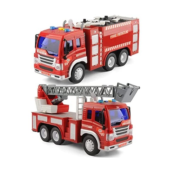 GizmoVine Pompier Enfant, 2PCS Camion de Pompier Enfant Jouet avec Lumières Sons, Pompier Jouet avec éChelle Rotative De Sauv