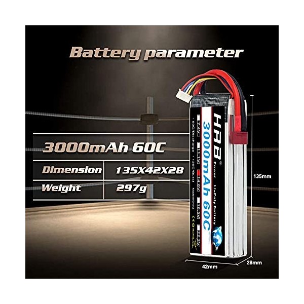 HRB 4s 14.8v 3000Mah 60C RC LiPo Batterie avec Prise en T pour hélicoptère:: Ours Rare E-flite, Fury 15 DF, etc.