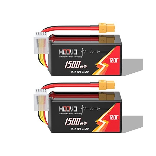 HOOVO 4S Lipo RC Batterie 14,8 V 120 C 1500 mAh Lipo Batteries avec prise XT60 Batterie pour quadricoptère Danaus Vortex FLIP
