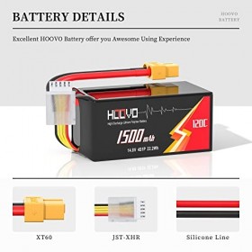 HOOVO 4S Lipo RC Batterie 14,8 V 120 C 1500 mAh Lipo Batteries avec prise XT60 Batterie pour quadricoptère Danaus Vortex FLIP