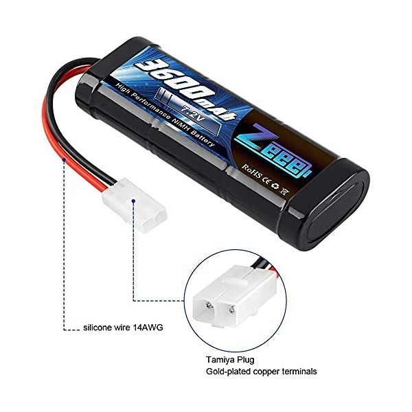 Zeee RC Batterie 7,2V 3600mAh NiMH Batterie pour RC Voiture RC Camion RC Hobby 2 Paquets 