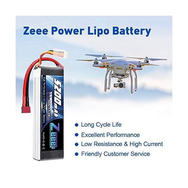 Zeee 3S Lipo Batterie 5200mAh 11,1V 60C 3S Batterie RC avec connecteur T pour FPV Racing Drones Vélo de Route Quadcopters Avi