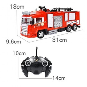 Facynde Camion de Pompier télécommandé,Jouet Pompier pour Tout-Petit - Télécommande Enfant Camion de Pompiers One-Key Jet de