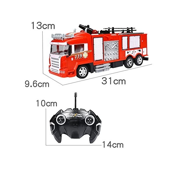 Facynde Camion de Pompier télécommandé,Jouet Pompier pour Tout-Petit - Télécommande Enfant Camion de Pompiers One-Key Jet de