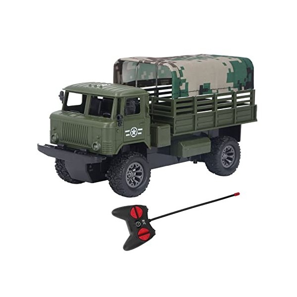 Fockety Camion Militaire RC, 2.4Ghz 4 canaux, Mini Camion de Patrouille Tout-Terrain avec lumières et Sons, 1:18 Véhicule Jou