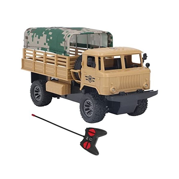 Fockety Camion Militaire RC, 2.4Ghz 4 canaux, Mini Camion de Patrouille Tout-Terrain avec lumières et Sons, 1:18 Véhicule Jou