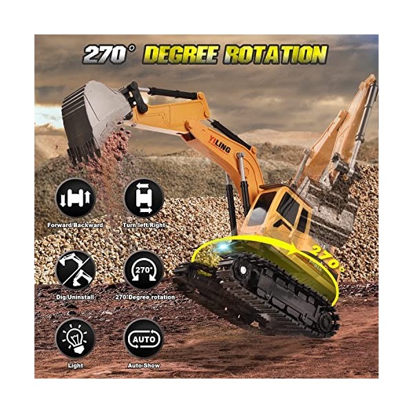 Jouet de Voiture télécommandé, excavatrice pour Enfants, Jouet de Chantier, excavatrice avec Seau en métal, Cadeau pour garço