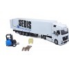 Burago May Cheong Group 1/43 Street Fire Camion avec remorque Mercedes Benz Actros Sedis Logistics + Chariot élévateur 4 Acce