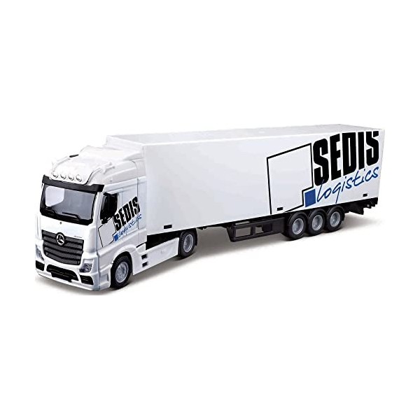 Burago May Cheong Group 1/43 Street Fire Camion avec remorque Mercedes Benz Actros Sedis Logistics + Chariot élévateur 4 Acce