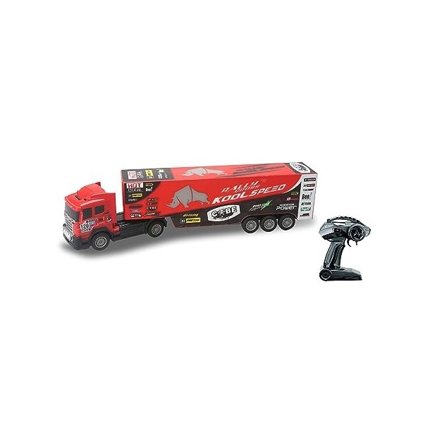 RE-EL TOYS Auto-articulé rc 2.4 GHz Camion avec remorque Longue 50 cm . avec Feux Avant. 2374, Couleur principalement Rouge