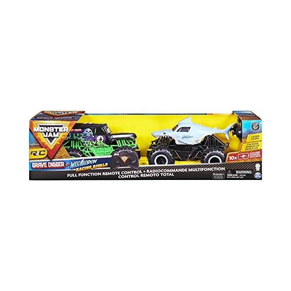 Monster Jam, Camions télécommandés Officiels exclusifs Amazon Grave Digger vs. Megalodon Racing Rivals, échelle 1:24 Uniquem