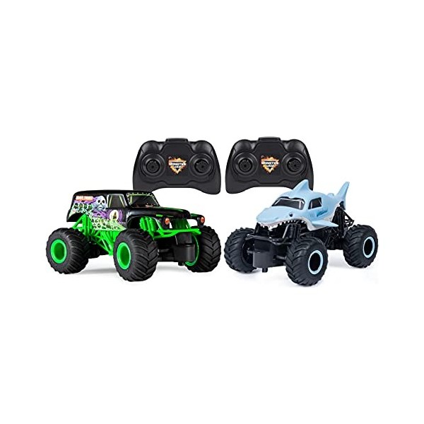 Monster Jam, Camions télécommandés Officiels exclusifs Amazon Grave Digger vs. Megalodon Racing Rivals, échelle 1:24 Uniquem