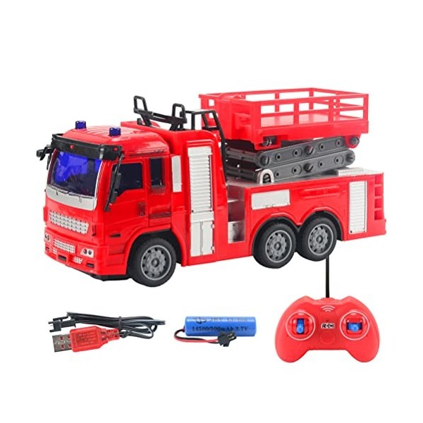 Doherty Camion de pompiers pour enfants de 3 ans, camion de pompiers télécommandé sans fil avec lumières LED