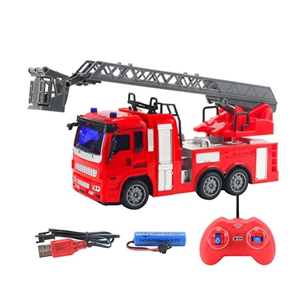 Doherty Camion de pompiers pour enfants de 3 ans, camion de pompiers télécommandé sans fil avec lumières LED