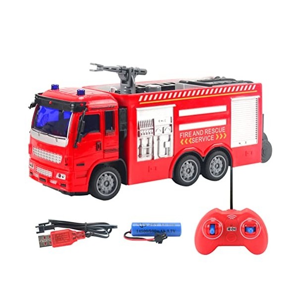 Doherty Camion de pompiers pour enfants de 3 ans, camion de pompiers télécommandé sans fil avec lumières LED