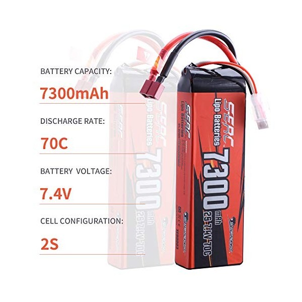 SUNPADOW 2S 7,4V Lipo Batterie 70C 7300mAh étui Rigide avec T Plug pour RC Buggy véhicules Voiture Camion réservoir Bateau Co