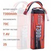 SUNPADOW 2S 7,4V Lipo Batterie 70C 7300mAh étui Rigide avec T Plug pour RC Buggy véhicules Voiture Camion réservoir Bateau Co