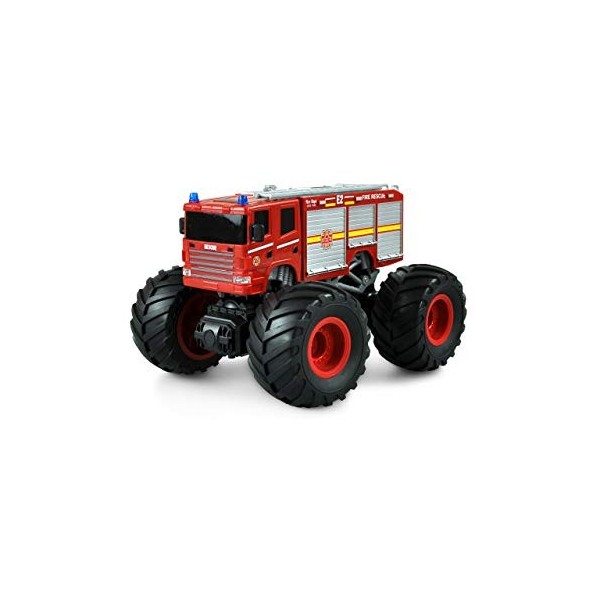 Amewi Monster 22481 Camion de Pompiers télécommandé 1:18 avec éclairage LED Rouge