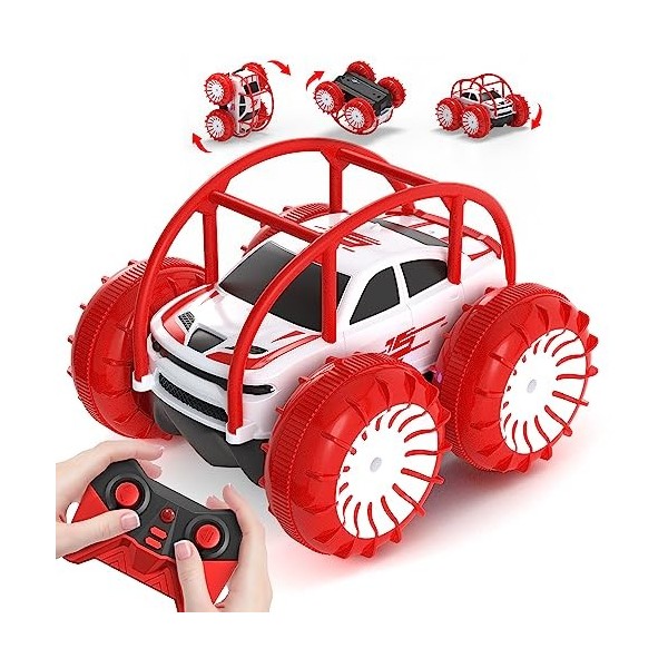 Chargement Direct Voiture télécommandée Tout Terrain Enfant, 2.4GHZ 360° Rotation avec LED Colorée, 4WD Voiture Radiocommandé