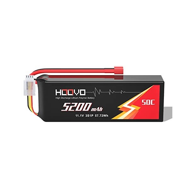 HOOVO Batterie Lipo 11,1 V 50 C 5200 mAh 3S RC avec prise Deans en T pour RC avion, quadcopter, avion, RC hélicoptère, camion