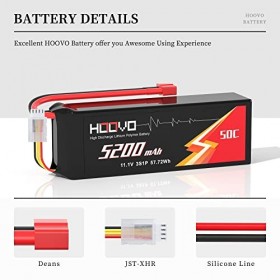 HOOVO Batterie Lipo 11,1 V 50 C 5200 mAh 3S RC avec prise Deans en T pour RC avion, quadcopter, avion, RC hélicoptère, camion