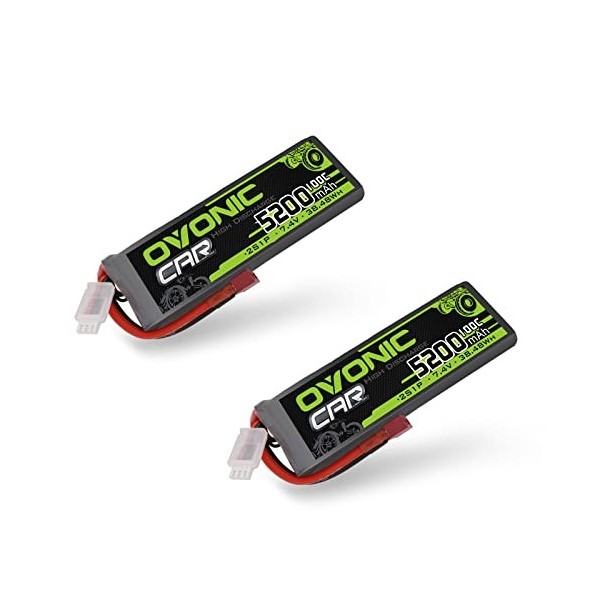 OVONIC 2s Lipo Batterie 5200mAh 100C 7.4V Étui Souple avec Connecteur pour RC Hélicoptère RC Voiture Camion Bateau Hobby 2pc