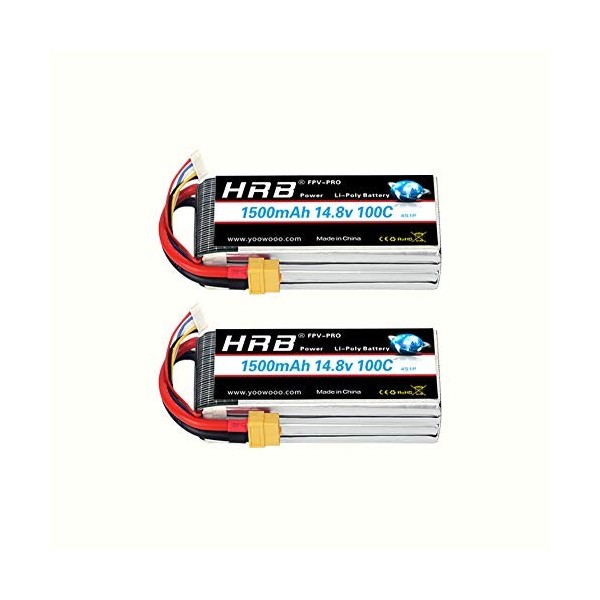 HRB 2PCS 4S 14.8V 1500mAh 100C Lipo Batterie avec XT60 Plug pour RC Hélicoptère Avion Voiture Bateau Camion