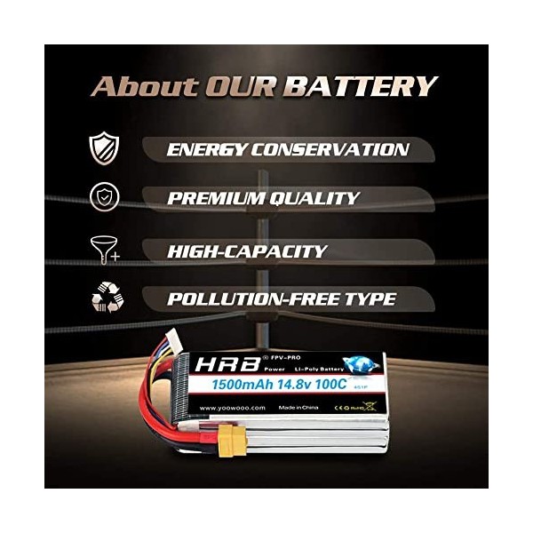 HRB 2PCS 4S 14.8V 1500mAh 100C Lipo Batterie avec XT60 Plug pour RC Hélicoptère Avion Voiture Bateau Camion