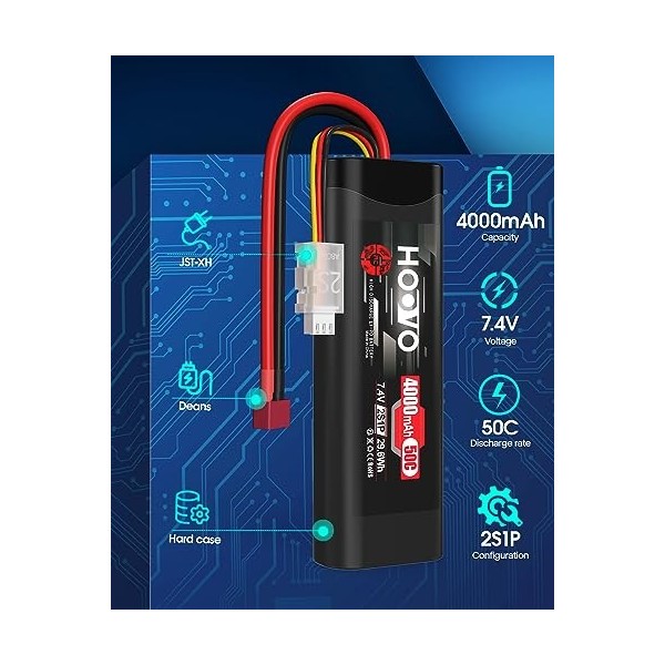 HOOVO 2S Batterie RC 7,4 V 50 C 4000 mAh Batterie LiPo avec Prise Deans Batterie pour Voiture RC Camion RC Bateau RC Hobby RC