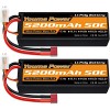 Lot de 2 batteries Lipo 2S 5200 mAh 50 C 7,4 V avec connecteur Deans T compatible avec les véhicules Losi Axial 1/8 1/10 RC v